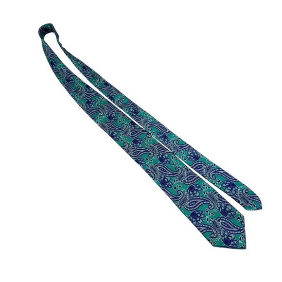BONOBOS Mens Teal Blue Paisley Silk Tie Handmade in USA 3in Width 59in Length - Picture 2 of 8